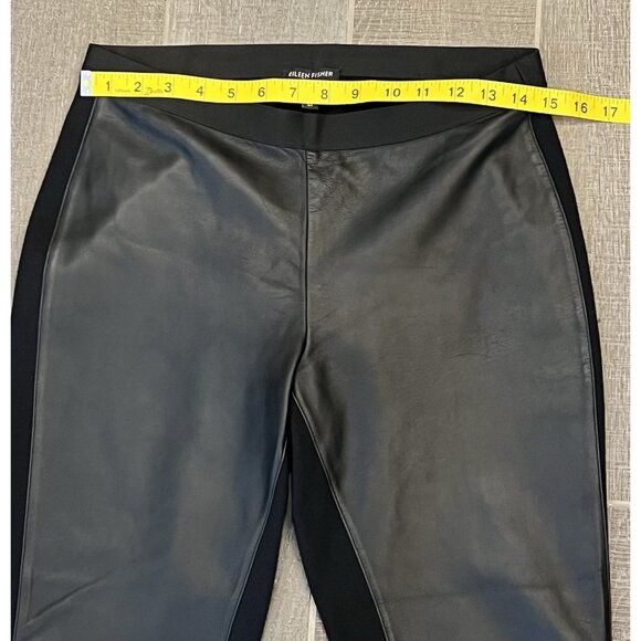 Eileen Fisher Women’s Black Pants Small Size Leather Front Pull On Stretch - Picture 7 of 12